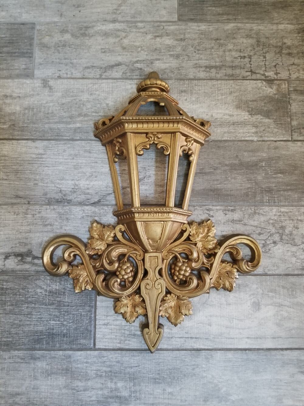 Vintage Hollywood Regency Ornate Homco Syroco Wall Lantern Planter